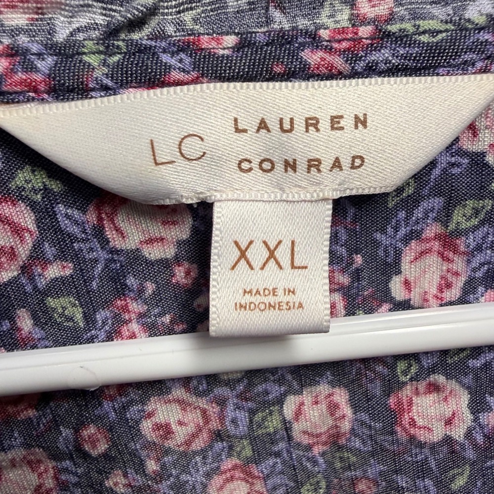 LC Lauren Conrad Blouse Floral Rayon Ruffle V-Neck Relaxed Boho Peasant XXL - Picture 3 of 4